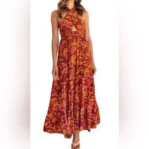 Floral Bohemian Maxi Dress - Red and Orange
